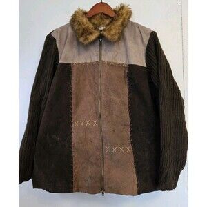Fashion Bug Coat Womens Plus 18/20 Faux Fur Brown Leather Suede Goblincore Y2K